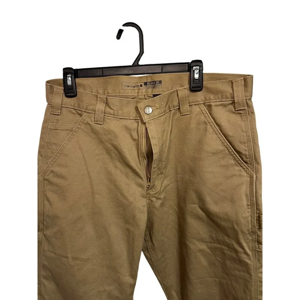 Carhartt Mens Relaxed Fit Twill Utility Work Pants 34x30 Durable Cotton Khaki Wi